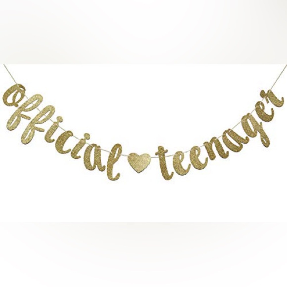 🎉 FREE WITH ANY PURCHASE! "Official Teenager" Glitter Gold Birthday Banner Decor